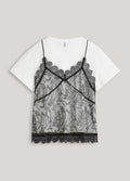 SUMMUM Boxy T-Shirt aus Jersey mit Spitze