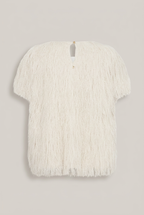 MosMosh Fake Fur Shirt – Rückseite vor Greige-Hintergrund