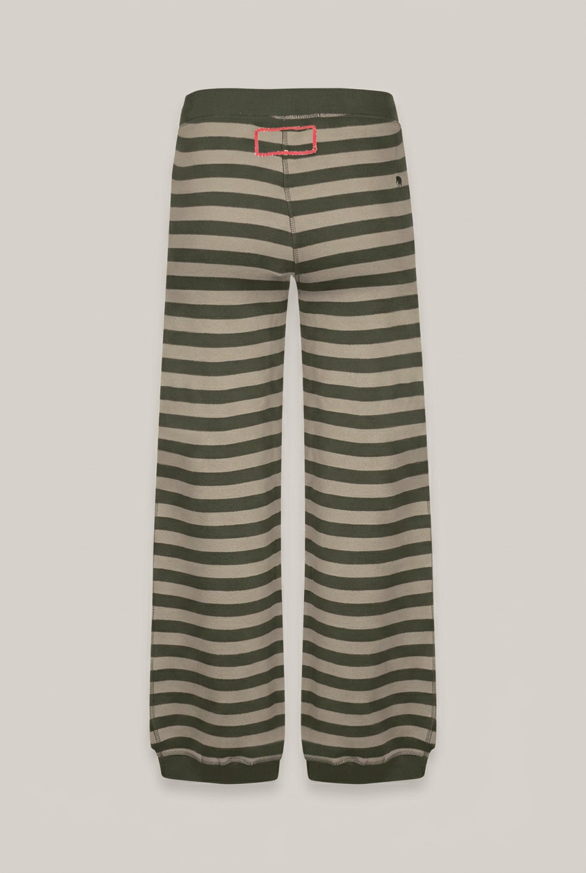 LoveJoyVictory FIRA Stripes Sweathose, Rückseite vor warmem Greige-Hintergrund
