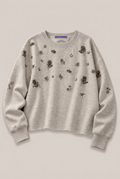 TheShirtProjekt Pailletten-Sweater in Grey Melange vor warmem hellem Greige-Hintergrund