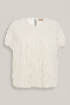MosMosh Fake Fur Shirt – Vorderseite vor Greige-Hintergrund