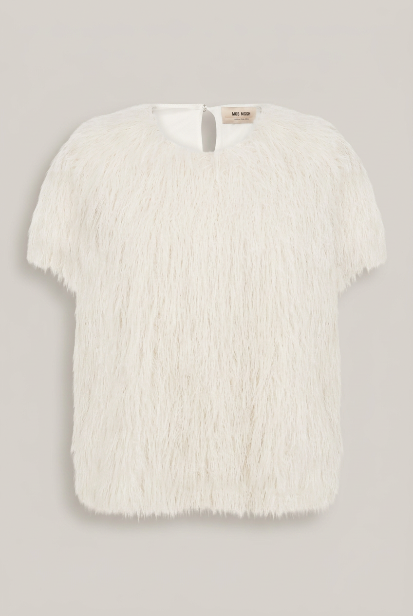 MosMosh Fake Fur Shirt – Vorderseite vor Greige-Hintergrund